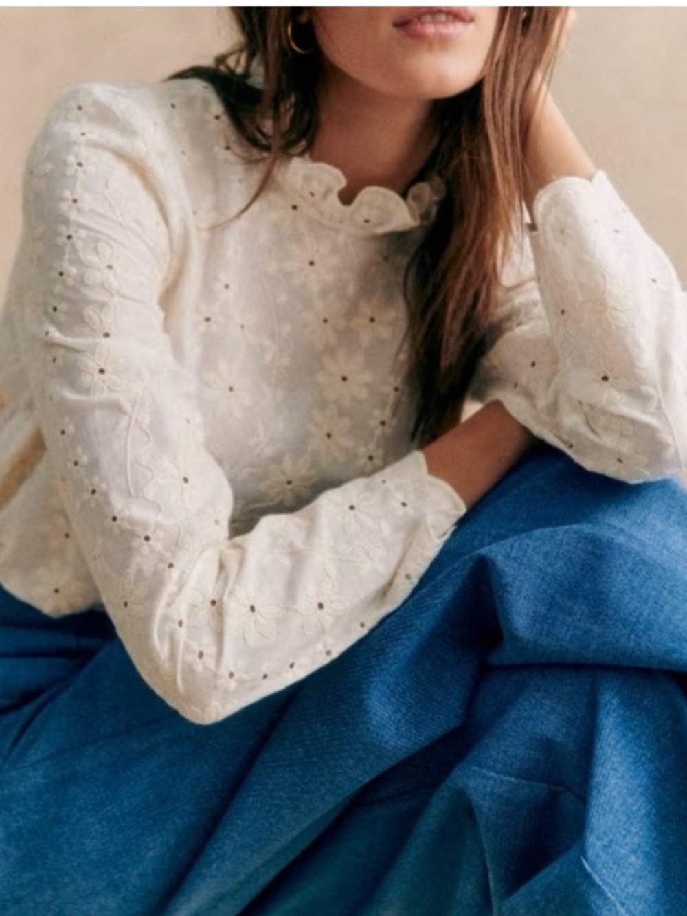 Sezane Eglantine Blouse, Ecru, size 38 (8)